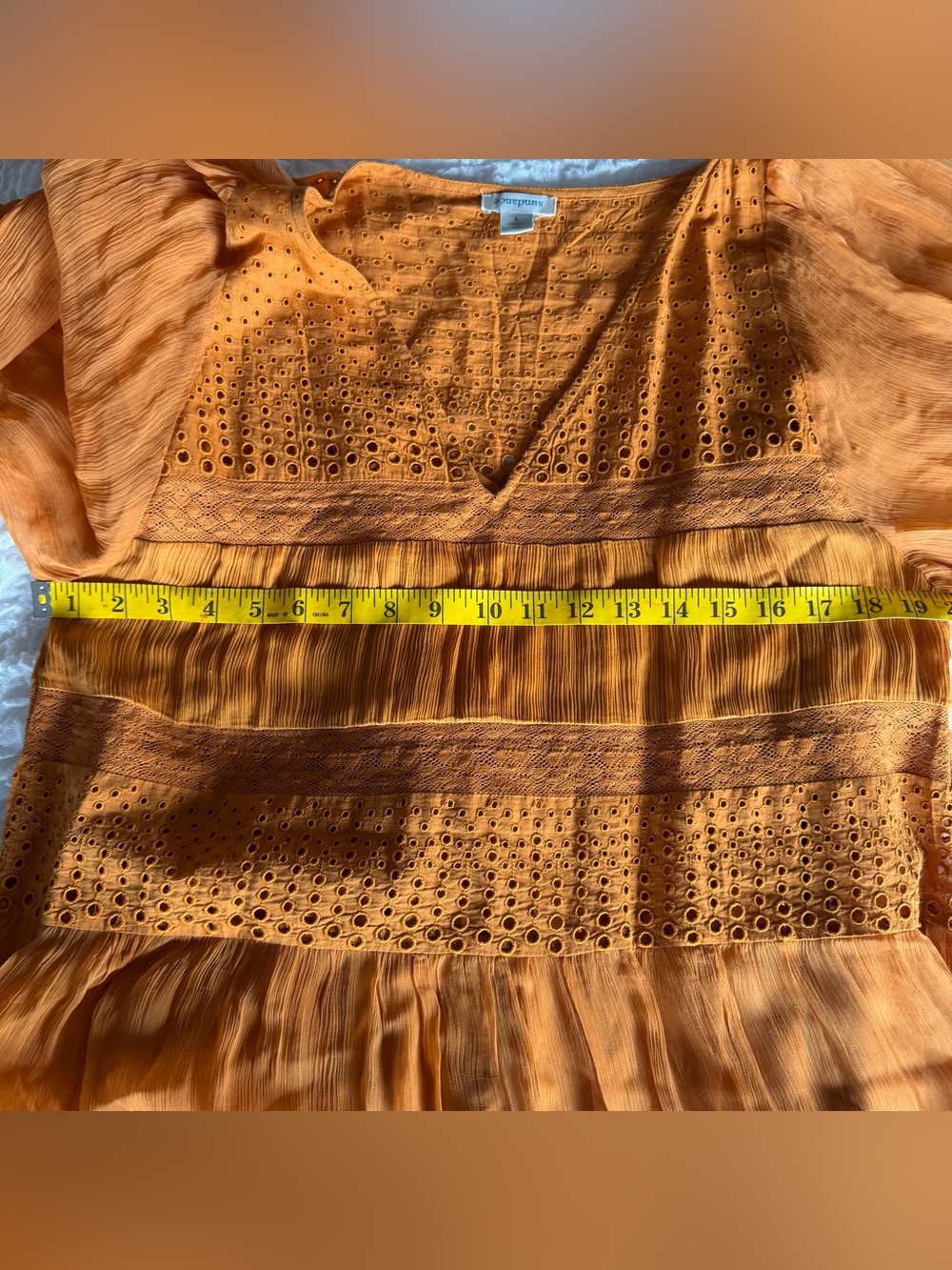 Sundance Adore Moi Maxi Dress Large Orange Rust Eyelet Boho Prairie - Picture 6 of 10